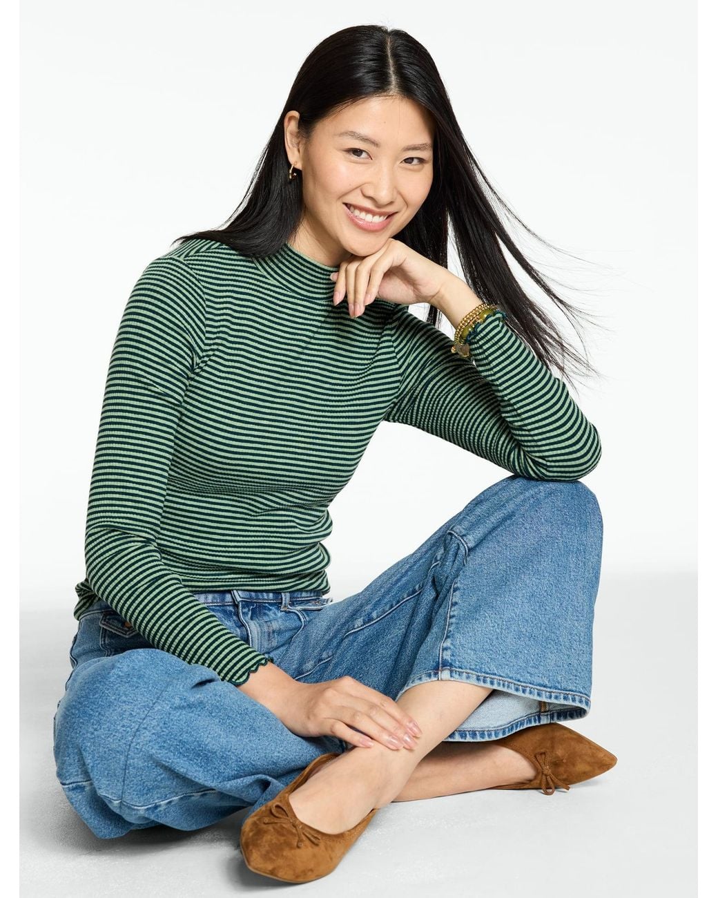 Talbots Green Ribbed Mockneck T-shirt
