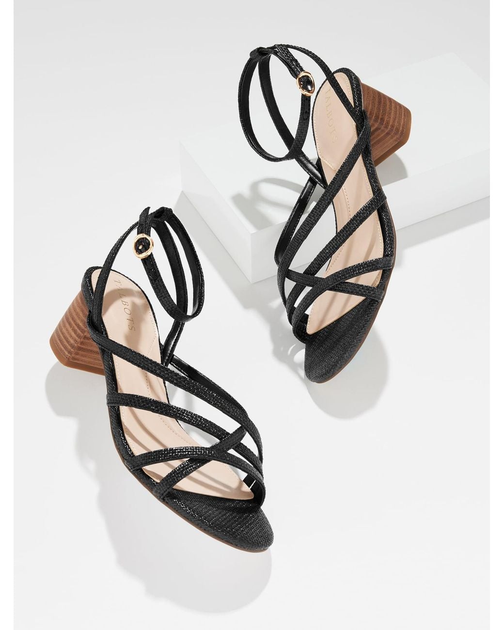 Talbots Black Lina Strappy Block Heel Sandals