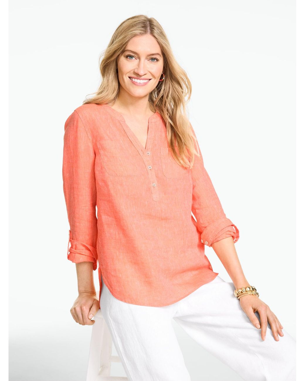 Talbots Pink Linen Camp Shirt
