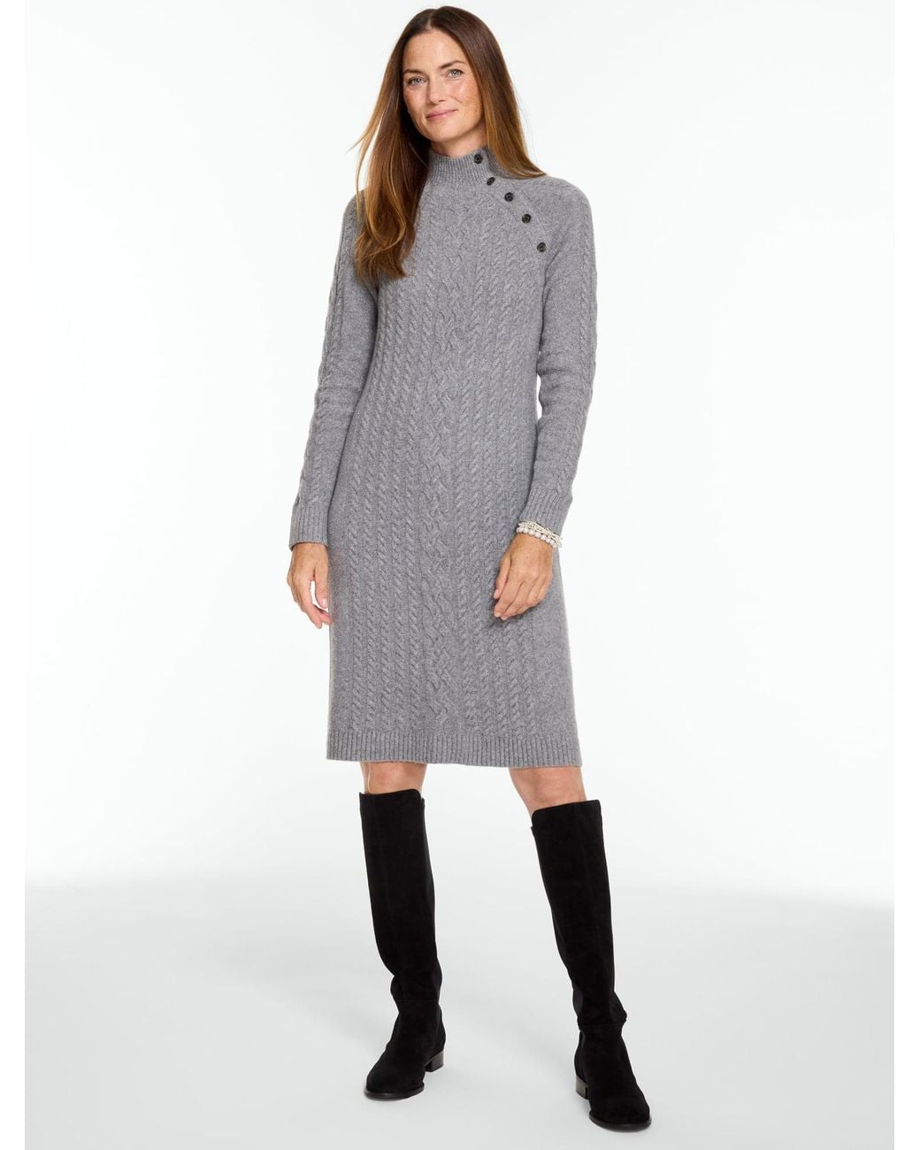 Talbots Gray Cable Knit Mockneck Sweater Dress
