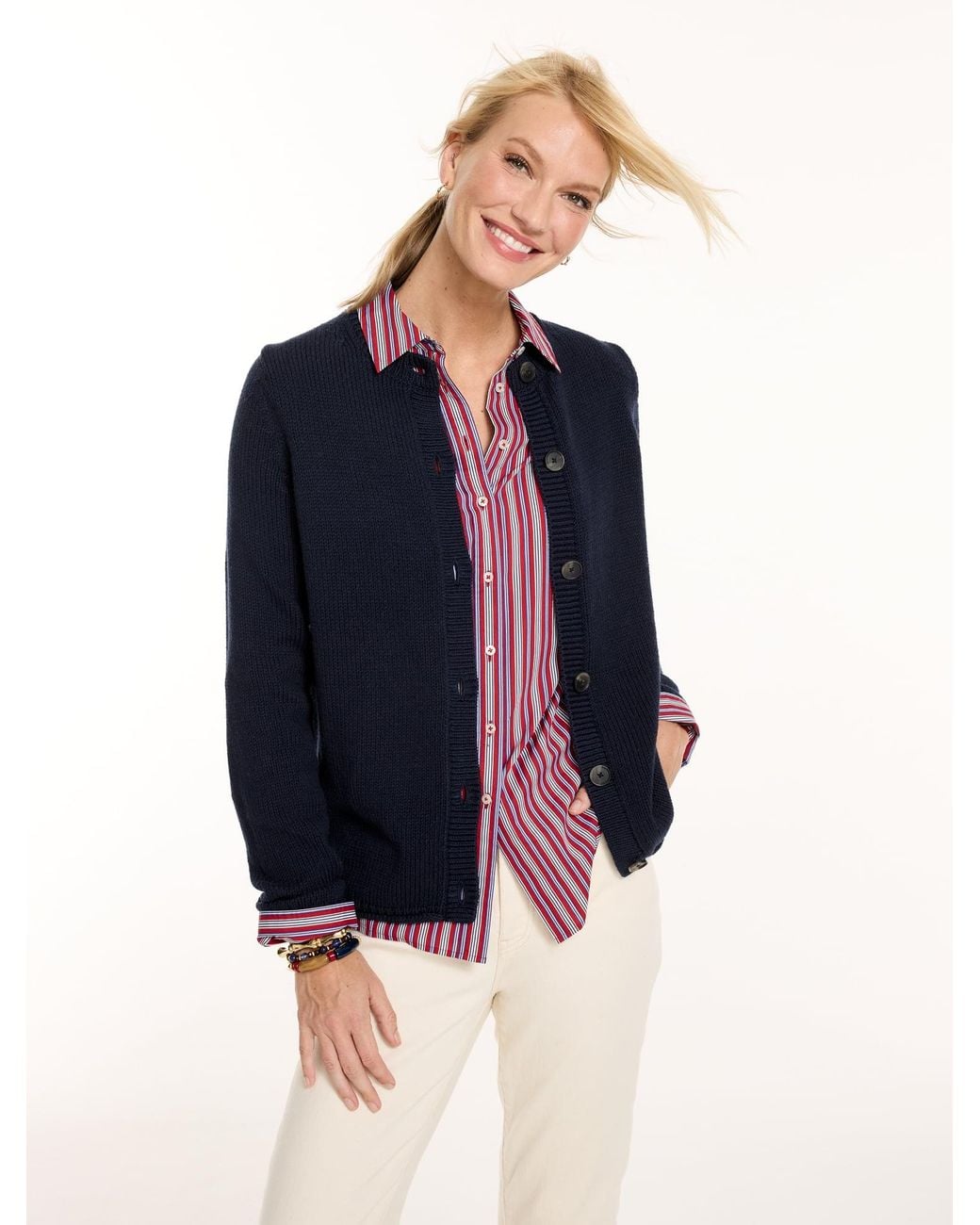 Talbots Blue Roll Edge Cardigan Sweater