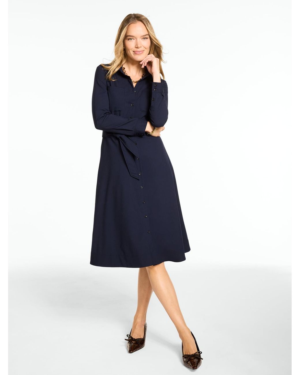 Talbots Blue Belted Wool Blend Shirtdress