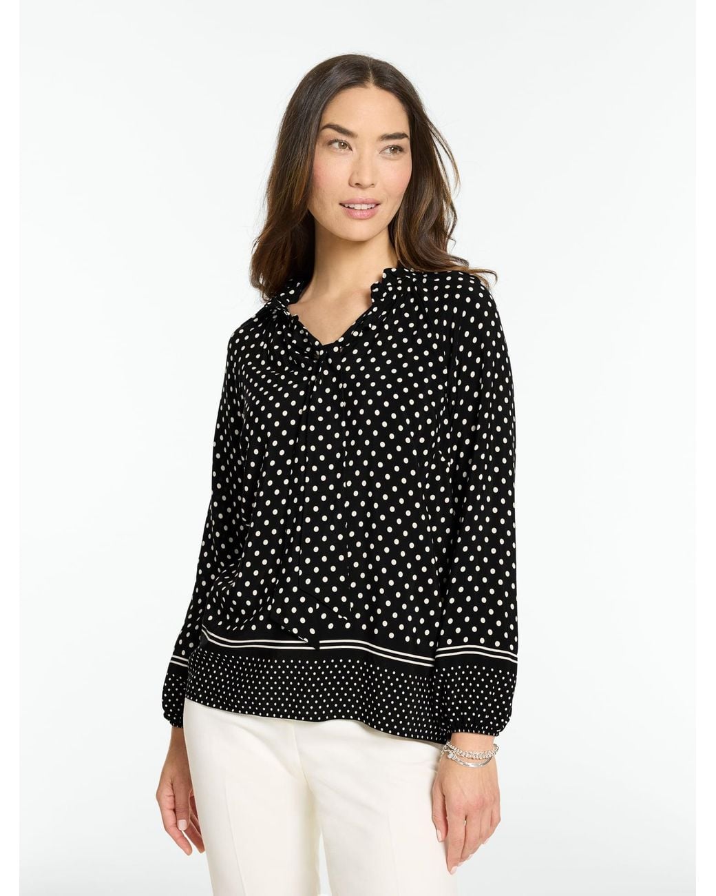 Talbots Black Tie Neck Ruffle Top