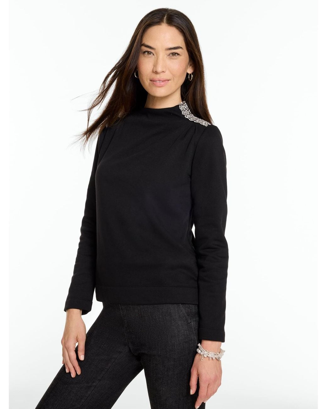 Talbots Black Jewel Shoulder Mockneck Top