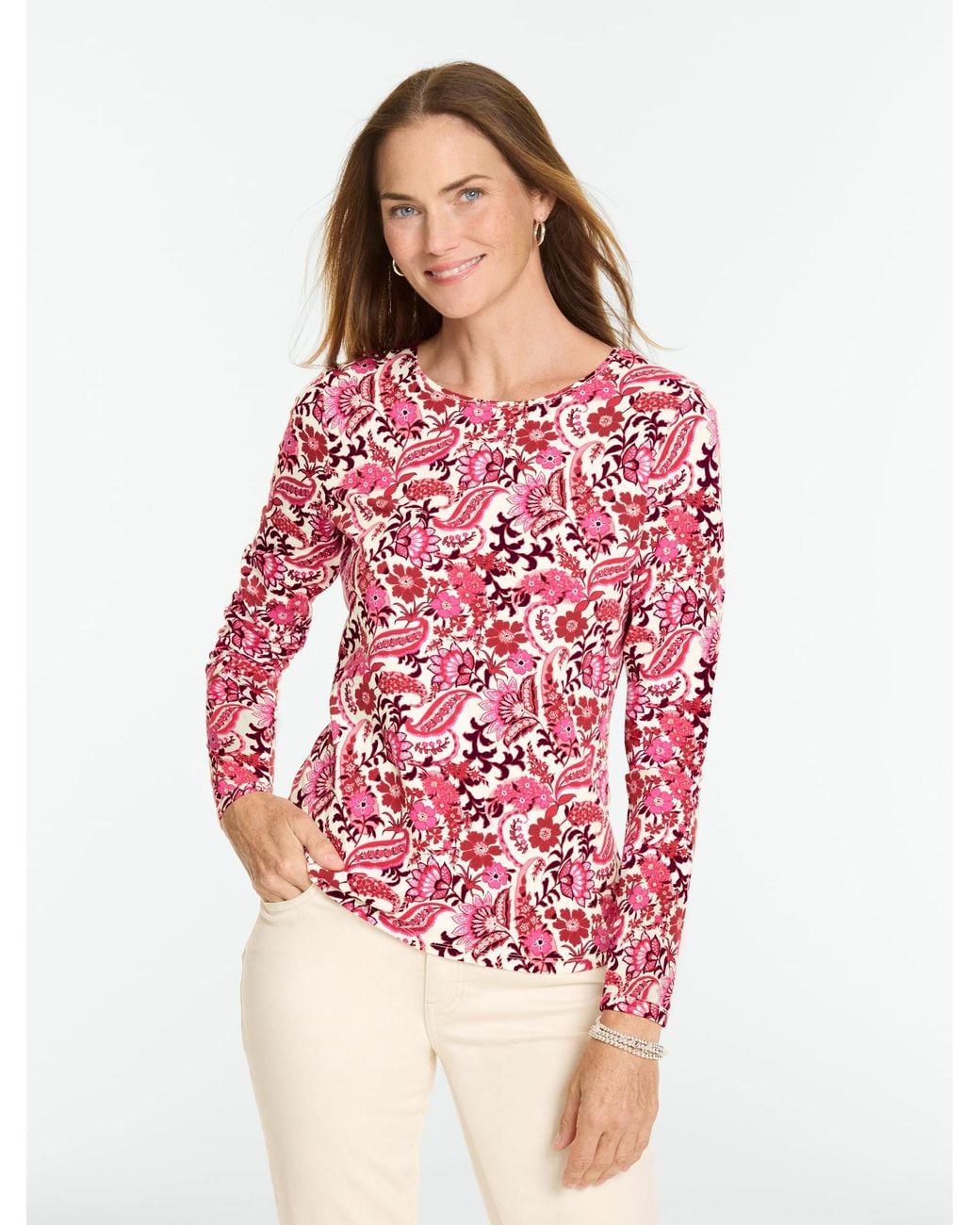 Talbots Red Long Sleeve Crewneck T-shirt