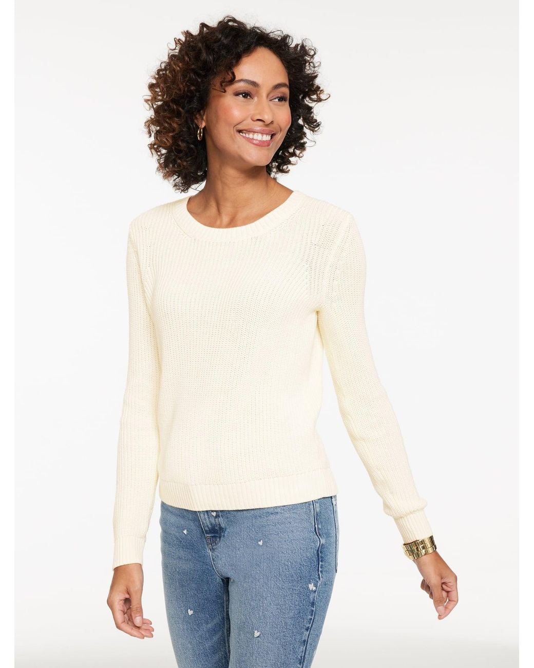 Talbots White Shaker Stitch Crewneck Sweater