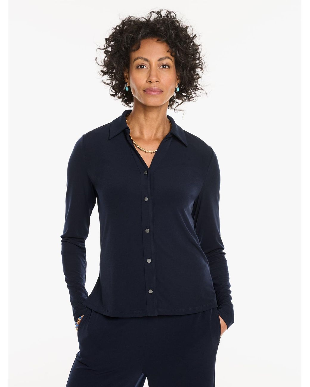 Talbots Blue Knit Kit Button Front Top