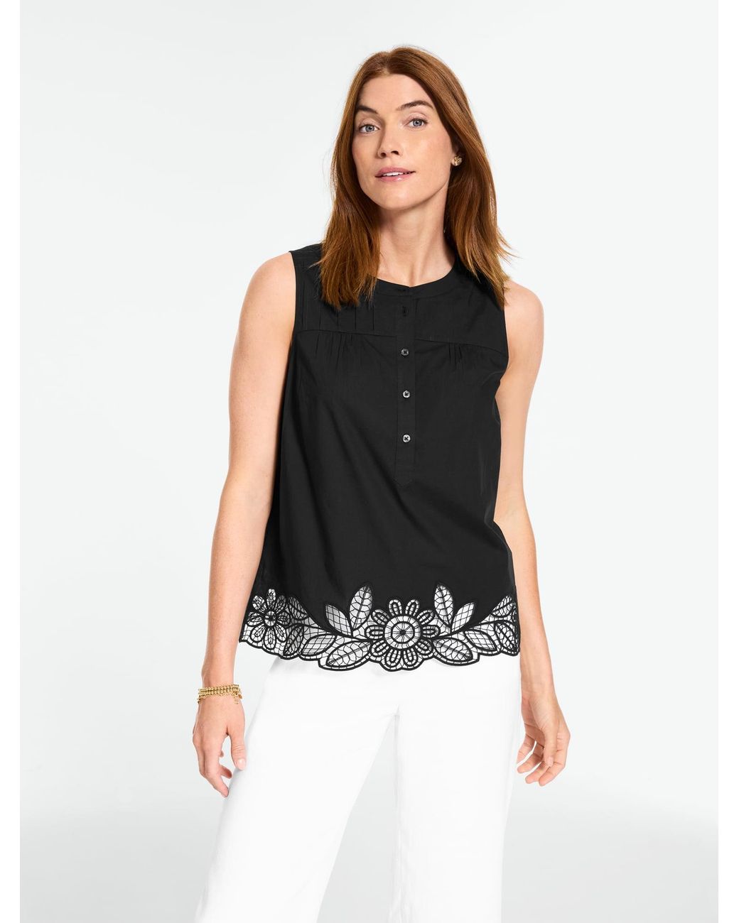 Talbots Black Sleeveless Poplin Top