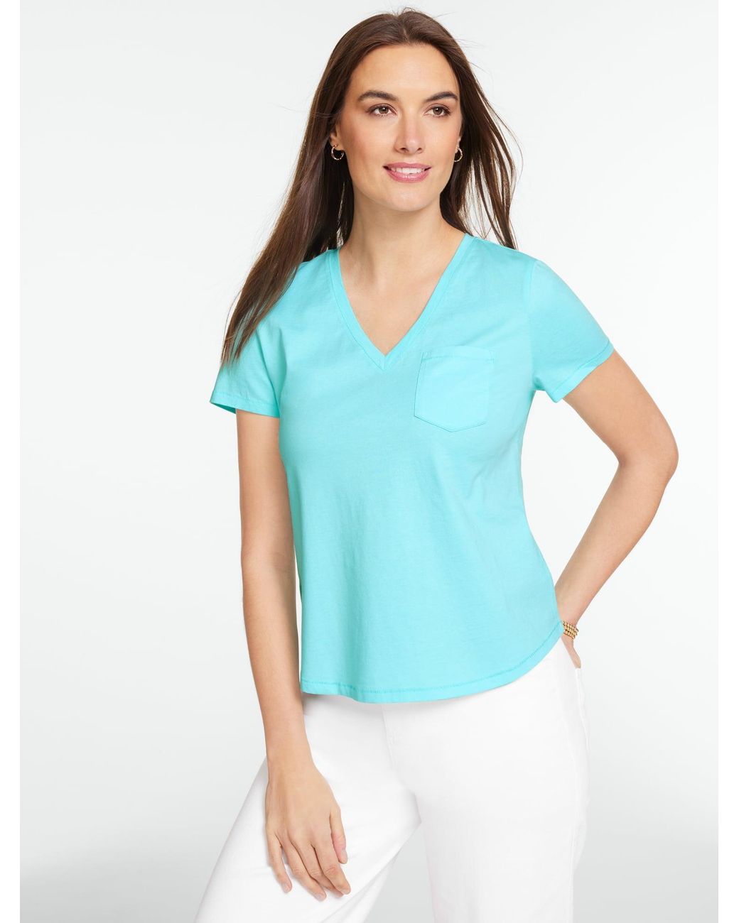 Talbots Blue Patch Pocket Short Sleeve V-neck T-shirt