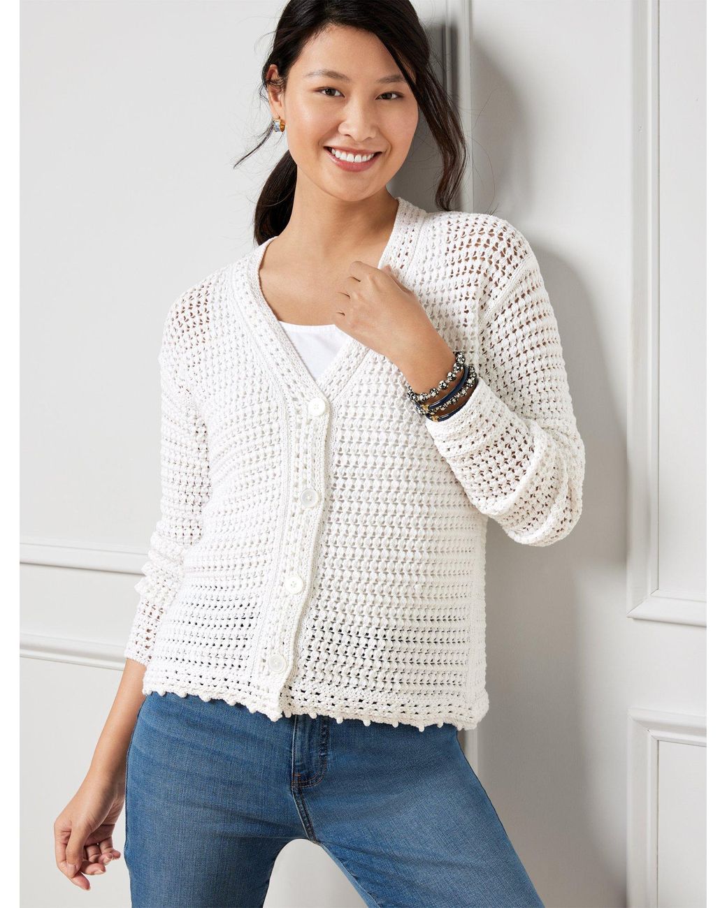 Talbots Open Stitch Cardigan Sweater in White | Lyst