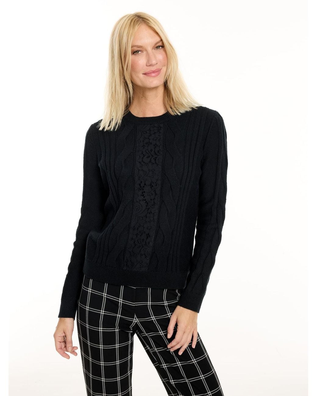 Talbots Black Lace Cable Knit Sweater