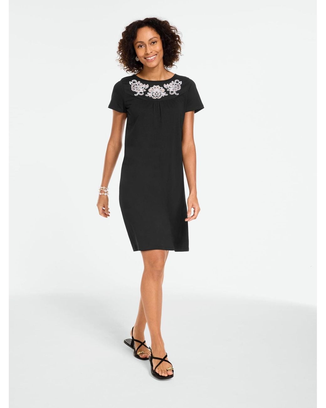 Talbots Black Embroidered Knit Shift Dress