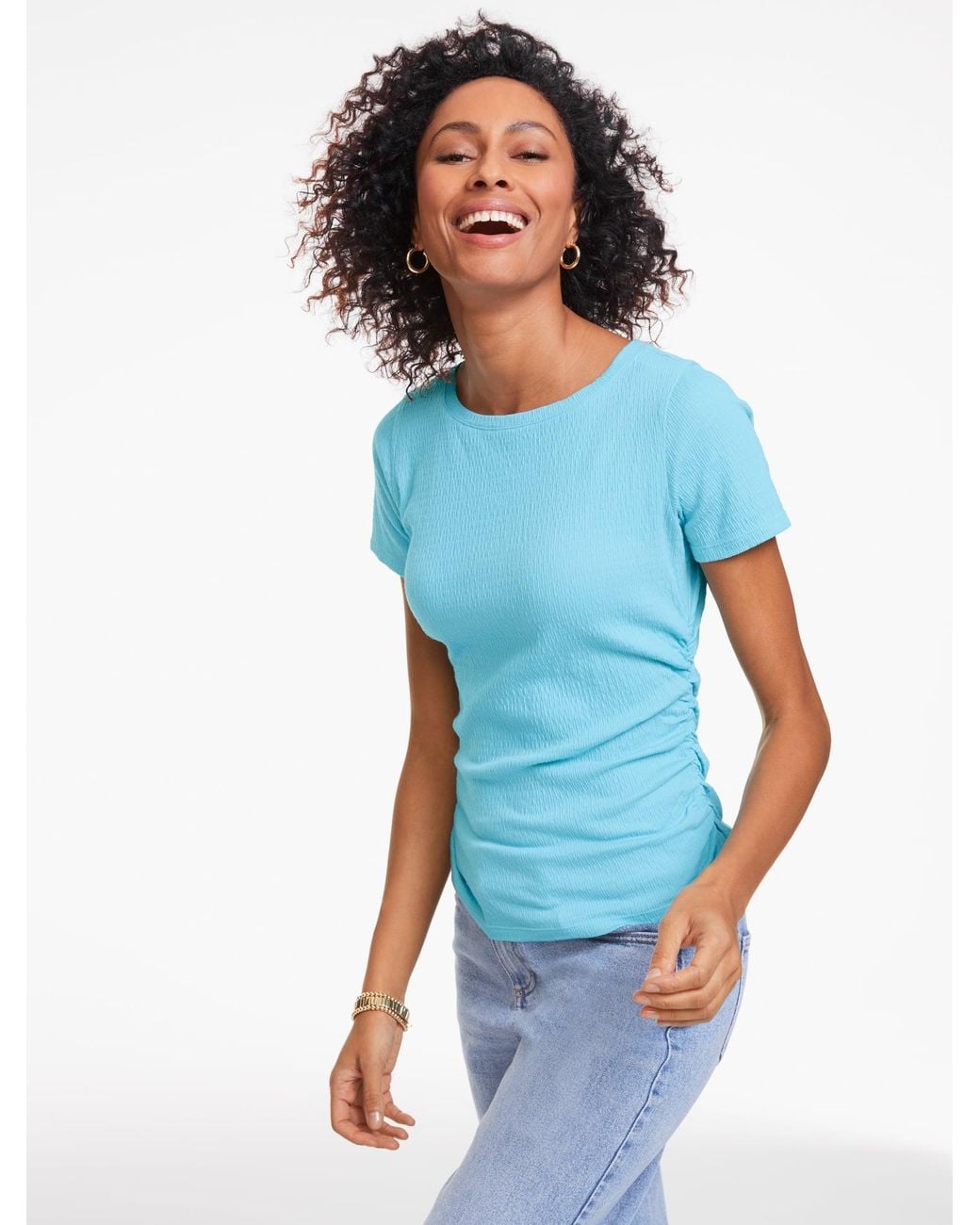Talbots Blue Jacquard Knit Crewneck Top