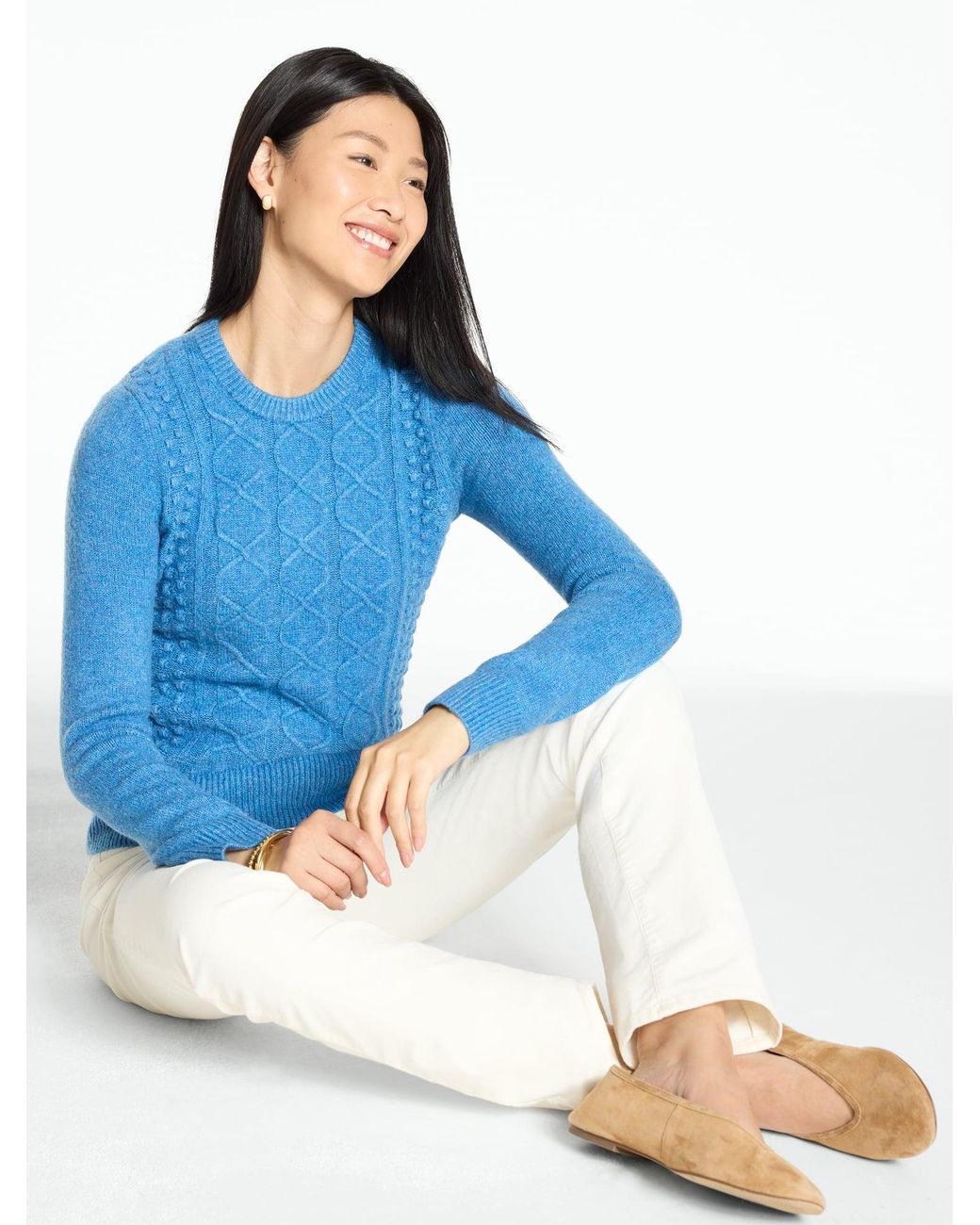 Talbots Blue Mixed Cable Knit Crewneck Sweater