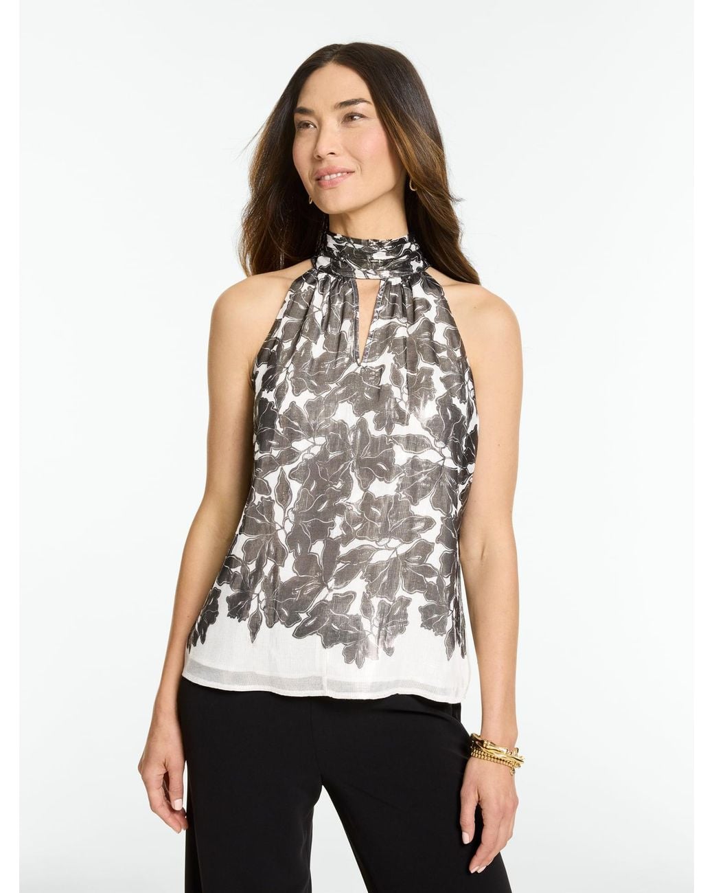 Talbots White Rsvp Metallic Print Halter Top