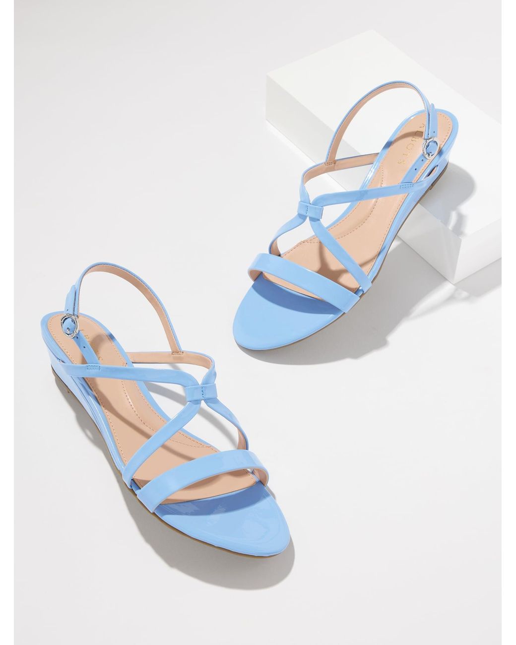 Talbots Blue Capri Patent Leather Wedge Sandals