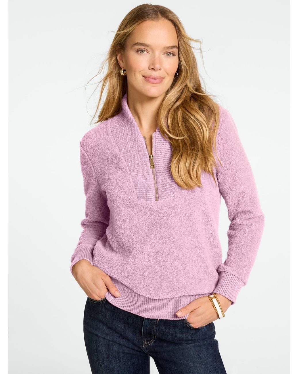Talbots Pink Microfleece Quarter-zip Pullover Sweater