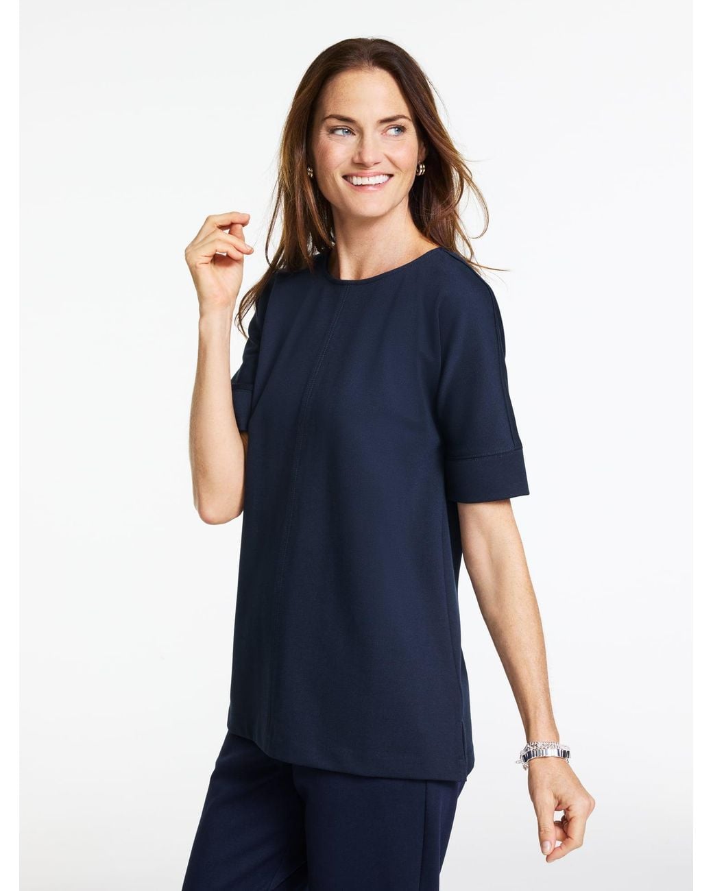 Talbots Blue Passport Ponte Dolman Pullover Sweater