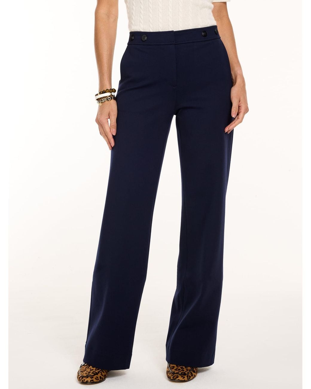 Talbots Blue Polished Ponte Wide Leg Pants