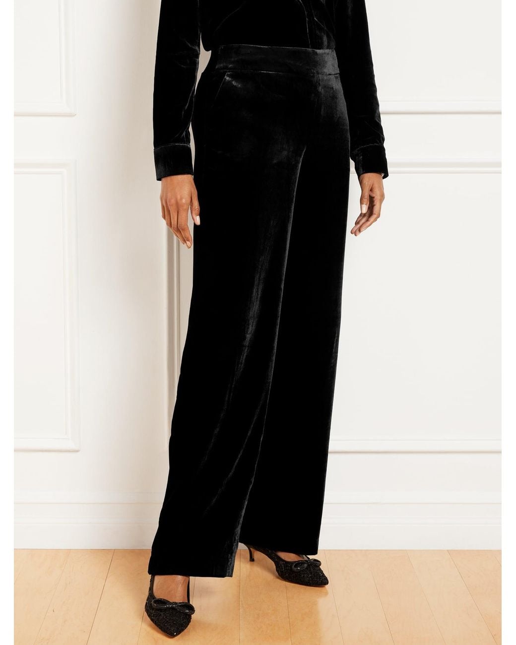 Talbots Black Wide Leg Effortless Velvet Pants