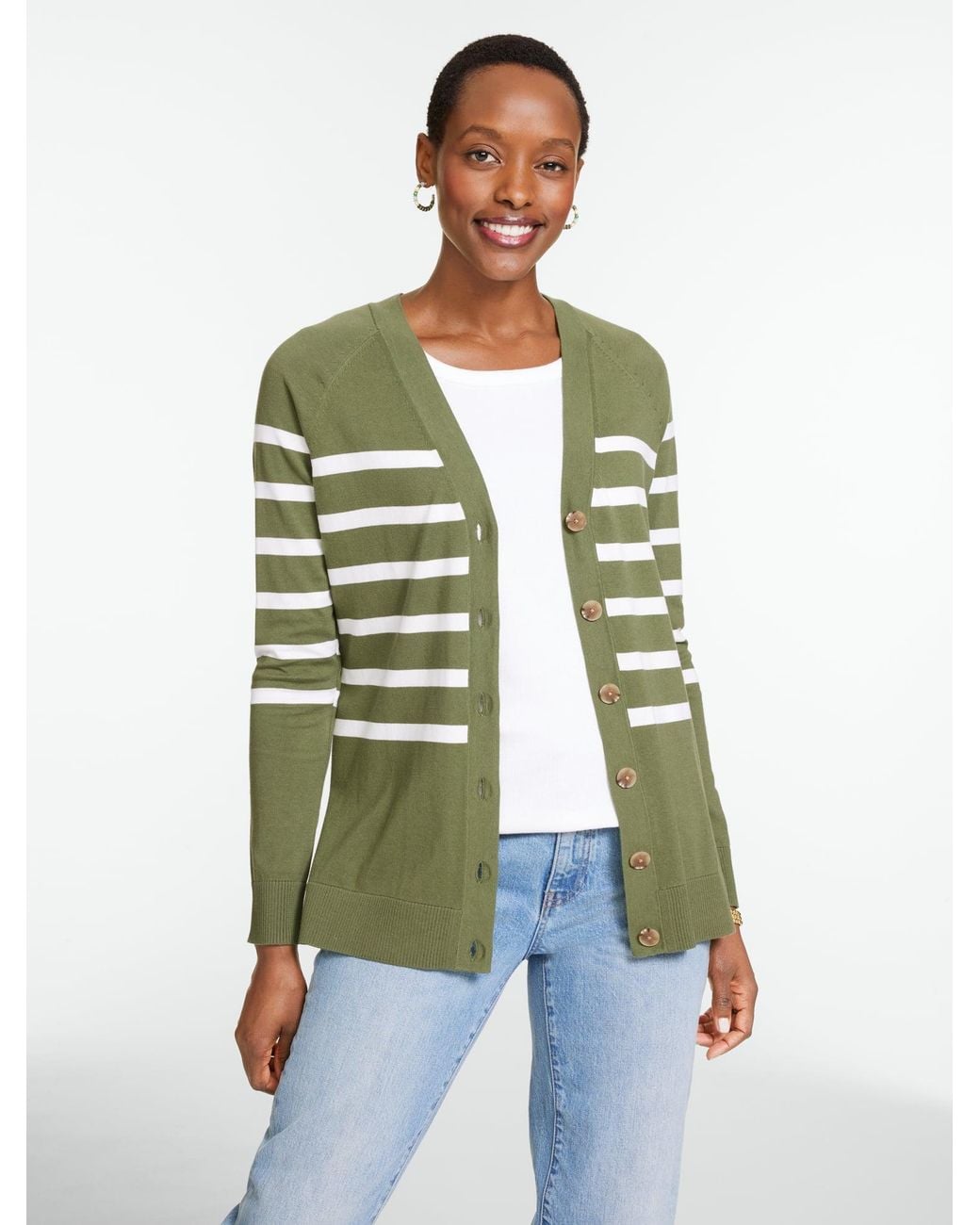 Talbots Green V-neck Girlfriend Cardigan Sweater
