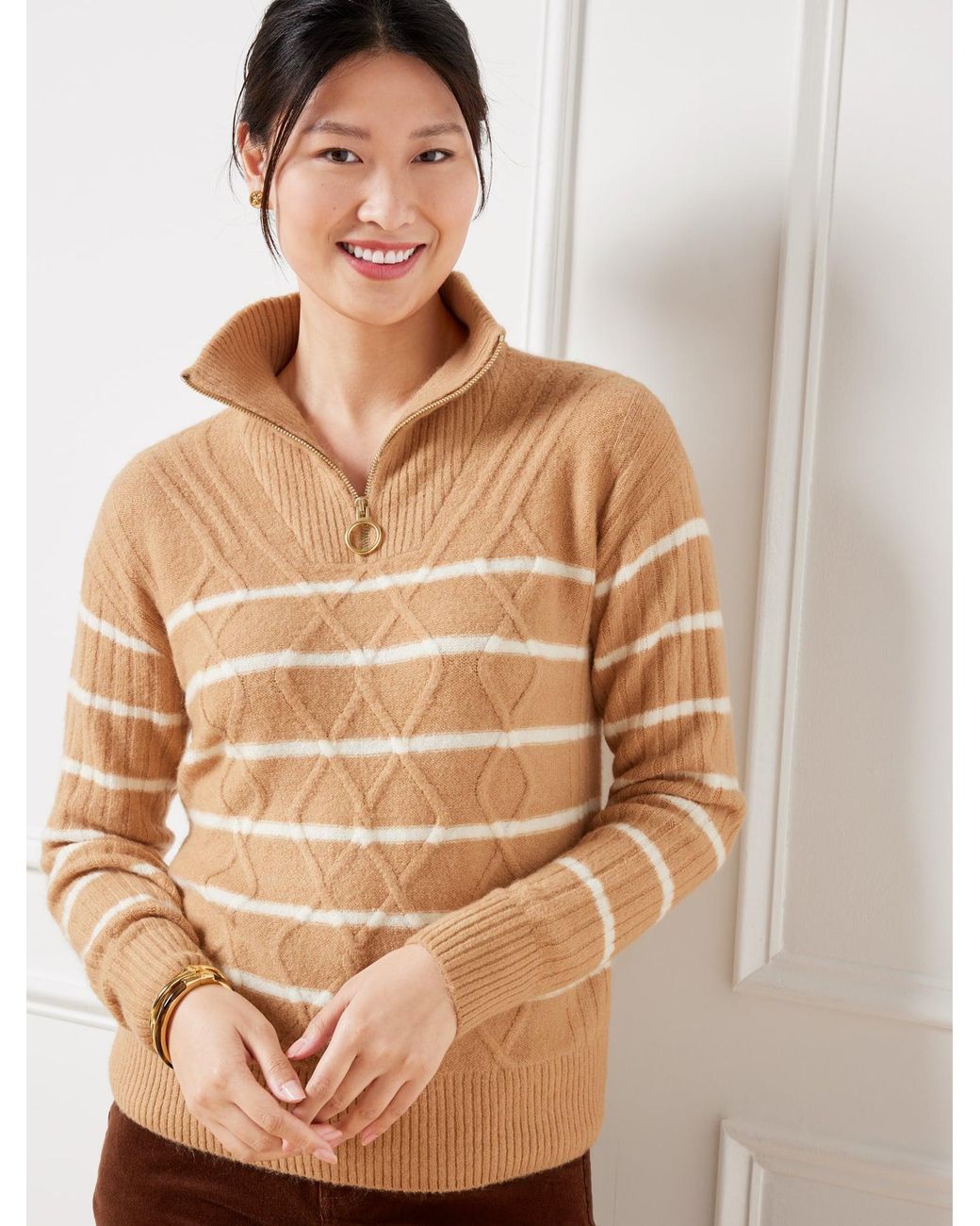 Talbots Natural Cable Knit Half-zip Sweater