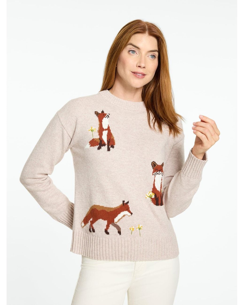 Talbots Natural Fox Crewneck Sweater