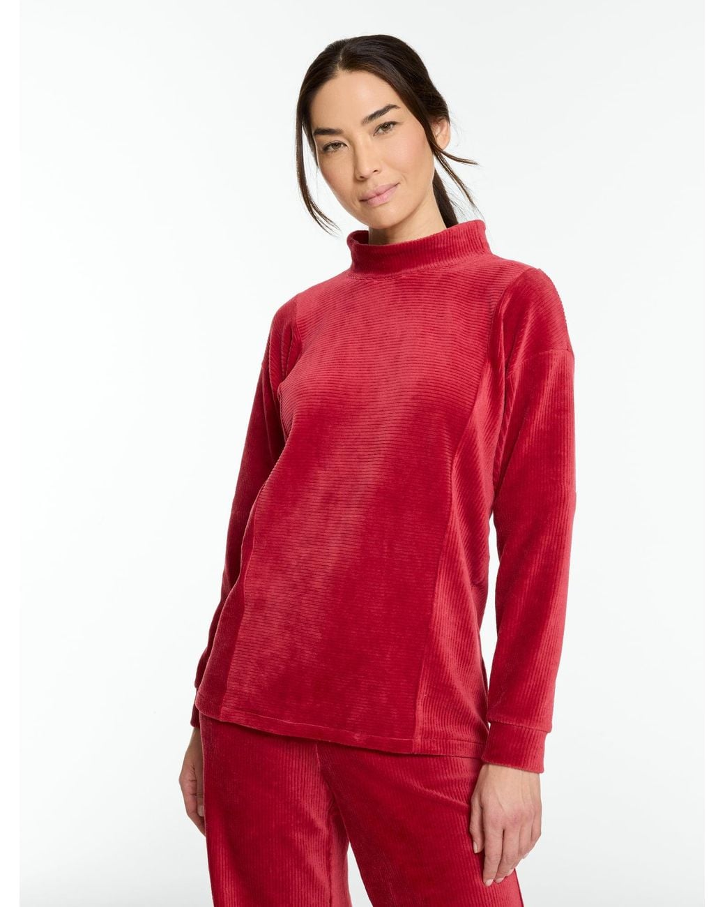 Talbots Red Sky Lounge Velour Mockneck Pullover Sweater