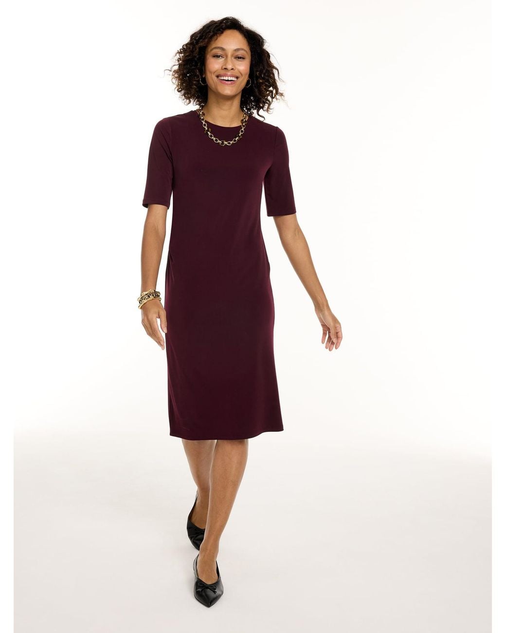 Talbots Red Knit Kit Ruched Midi Dress