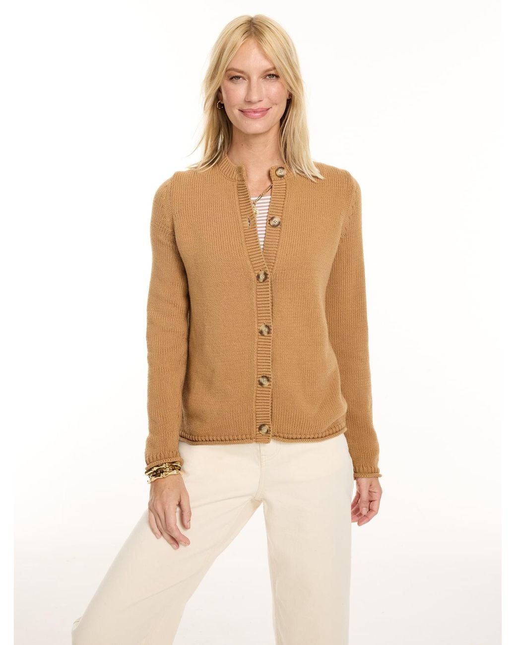 Talbots Natural Roll Edge Cardigan Sweater