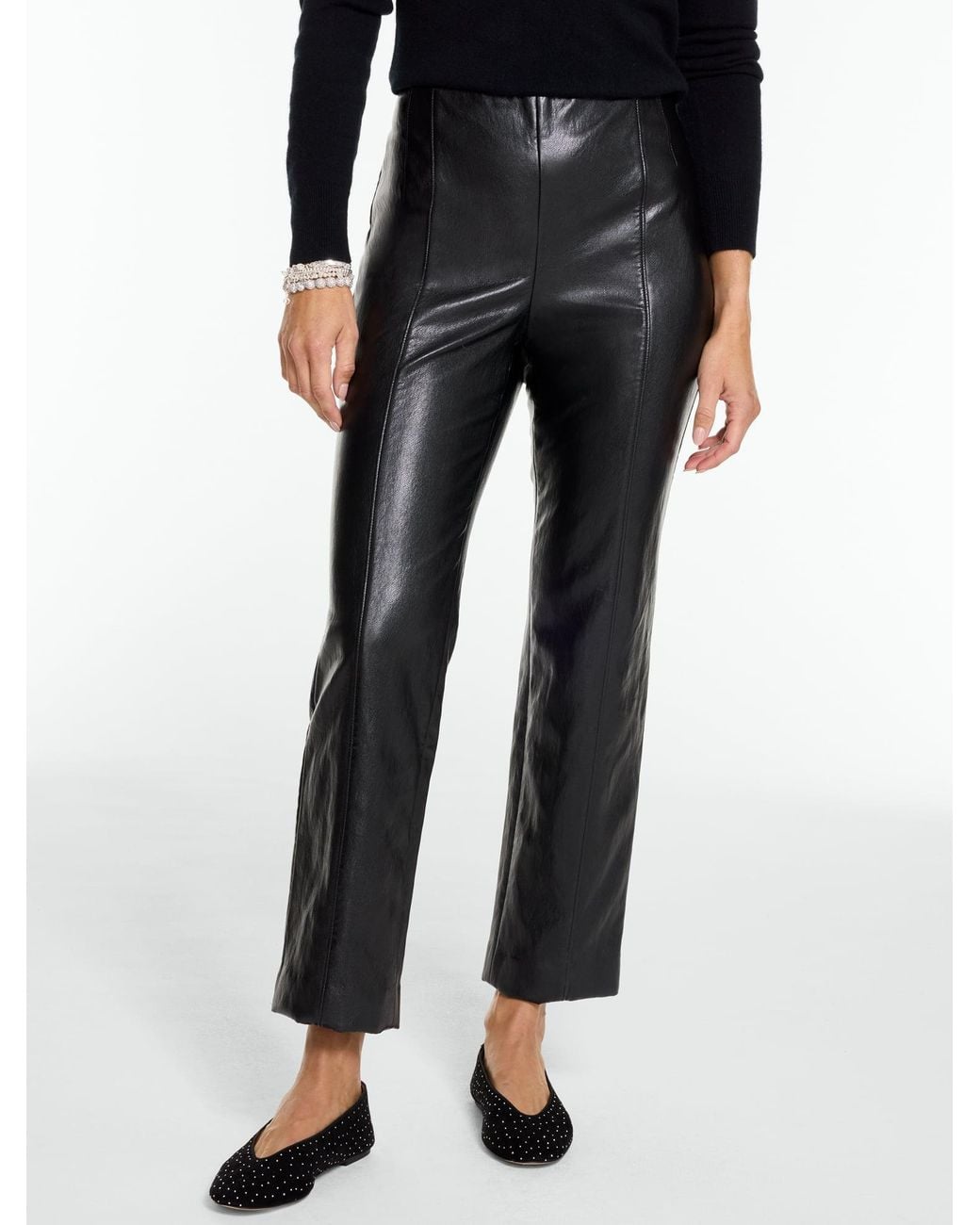 Talbots Black Metallic Faux Leather Slim Ankle Pants