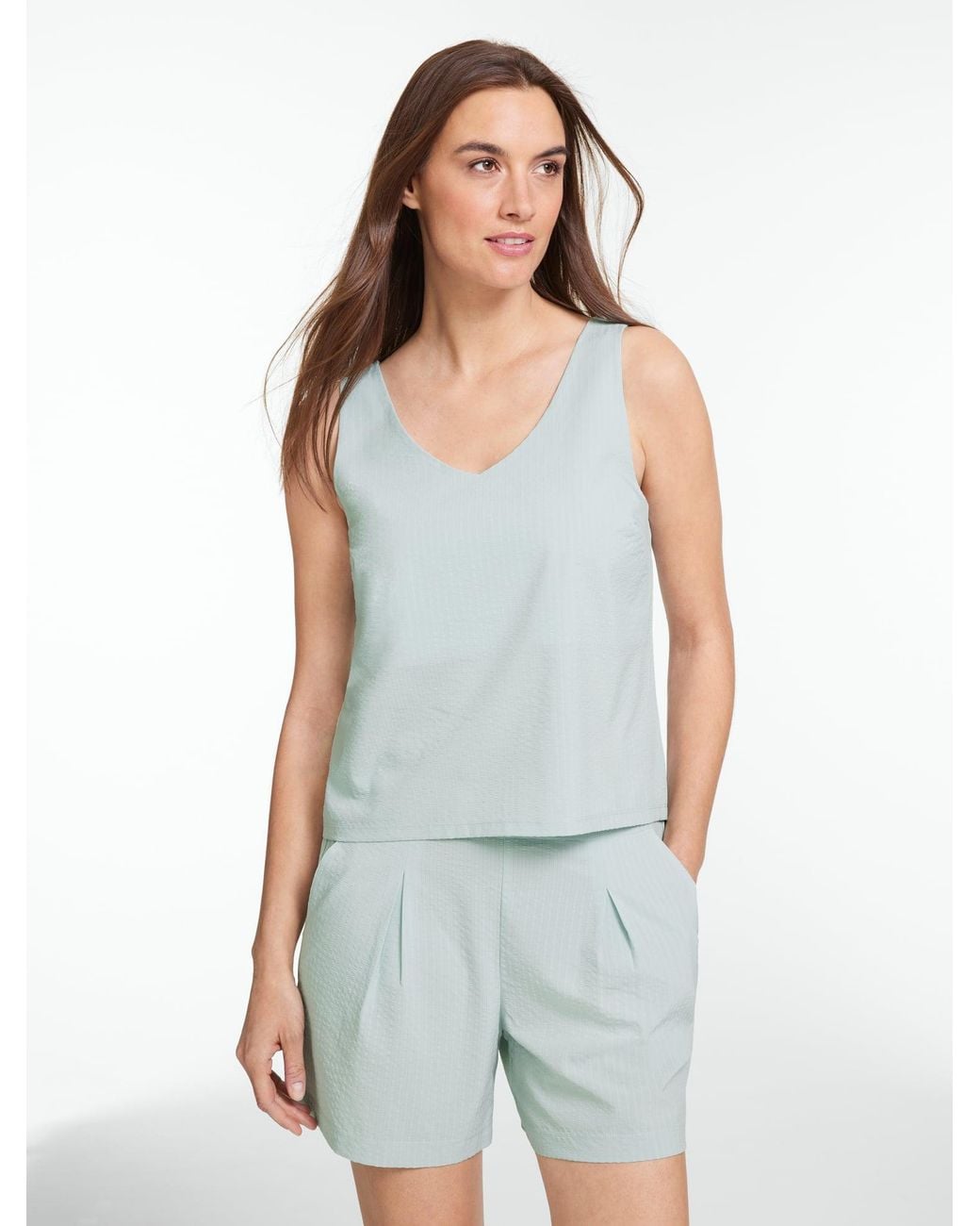 Talbots Blue Lightweight Woven Stretch Double V-neck Tank Top