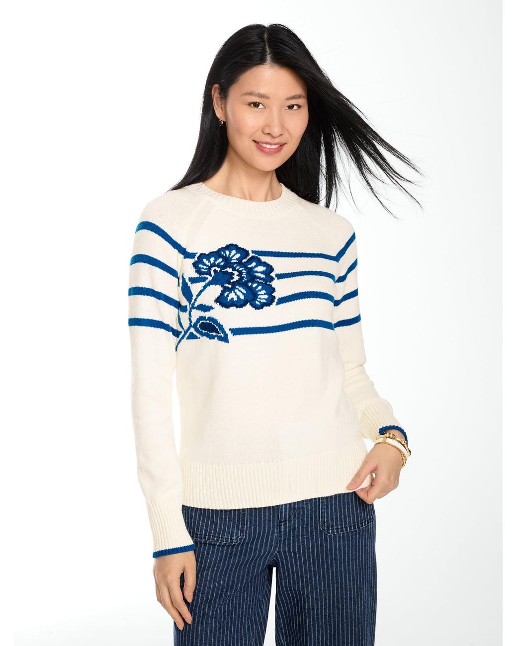 Talbots Blue Intarsia Crewneck Sweater