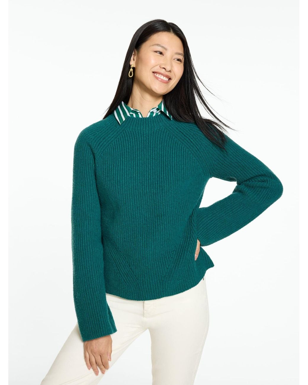 Talbots Green Shaker Knit Crewneck Sweater