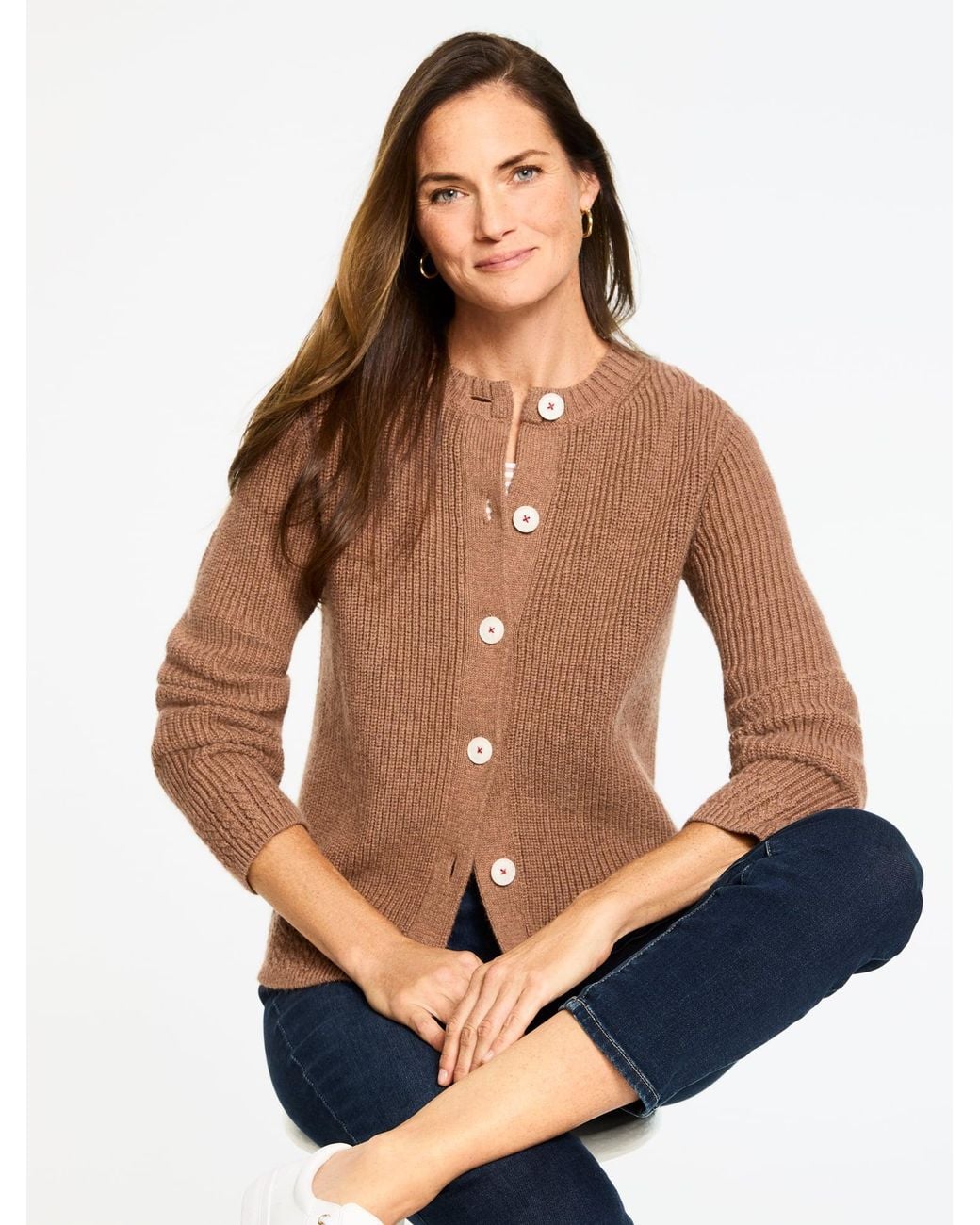 Talbots Blue Shaker Stitch Crewneck Cardigan Sweater