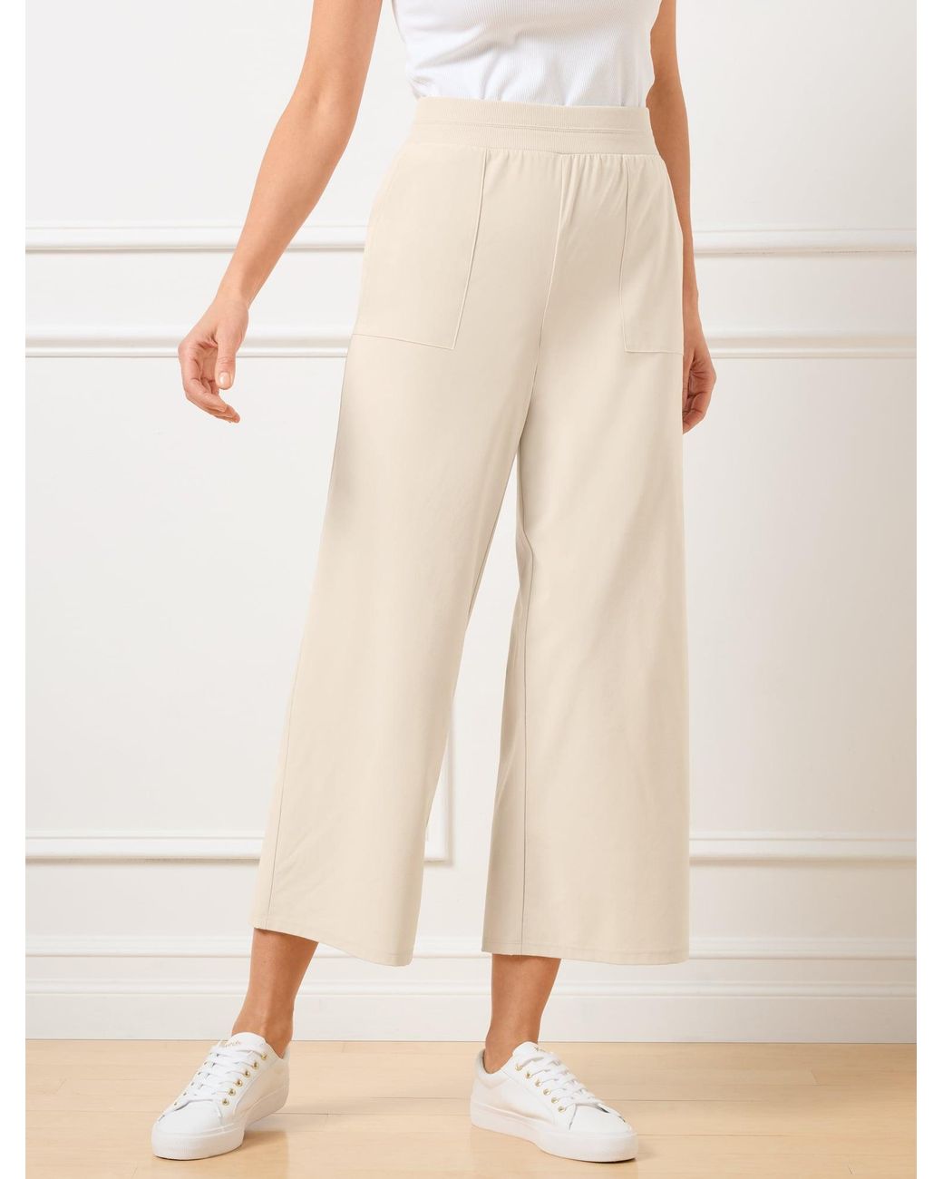 Talbots Natural Lightweight Woven Stretch Wide Leg Ankle Pants