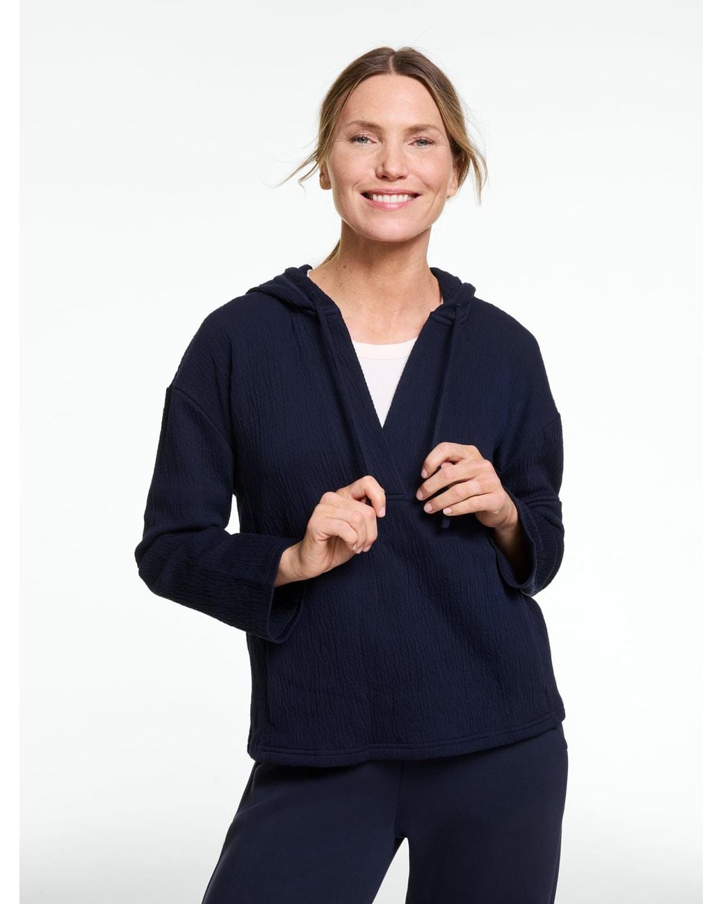 Talbots Blue Crinkle Gauze Boho Hoodie
