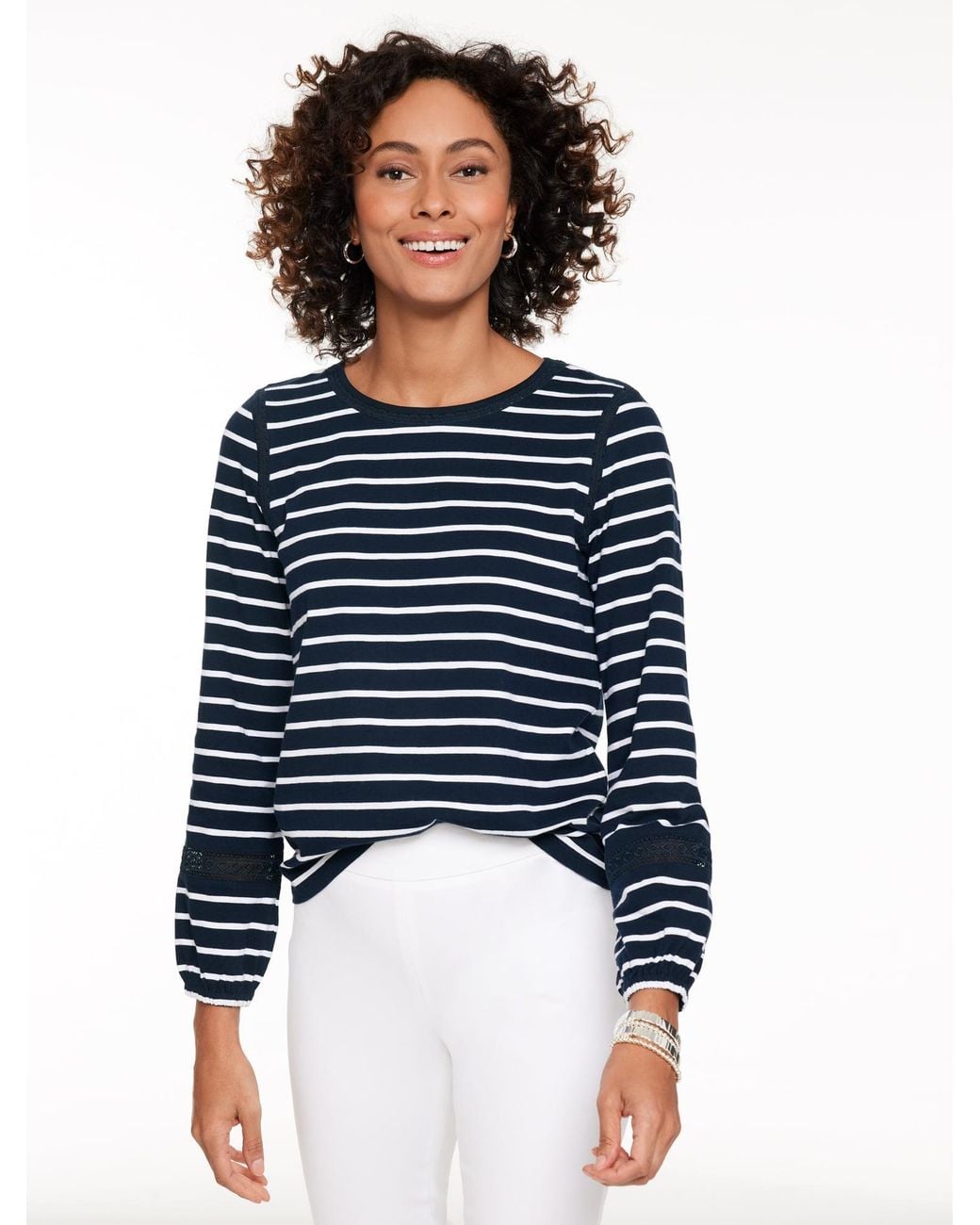 Talbots Blue Modern Romance Lace Trim Top