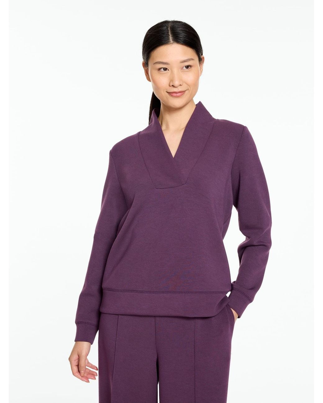 Talbots Purple Airknit Stretch Ribbed V-neck Pullover Sweater
