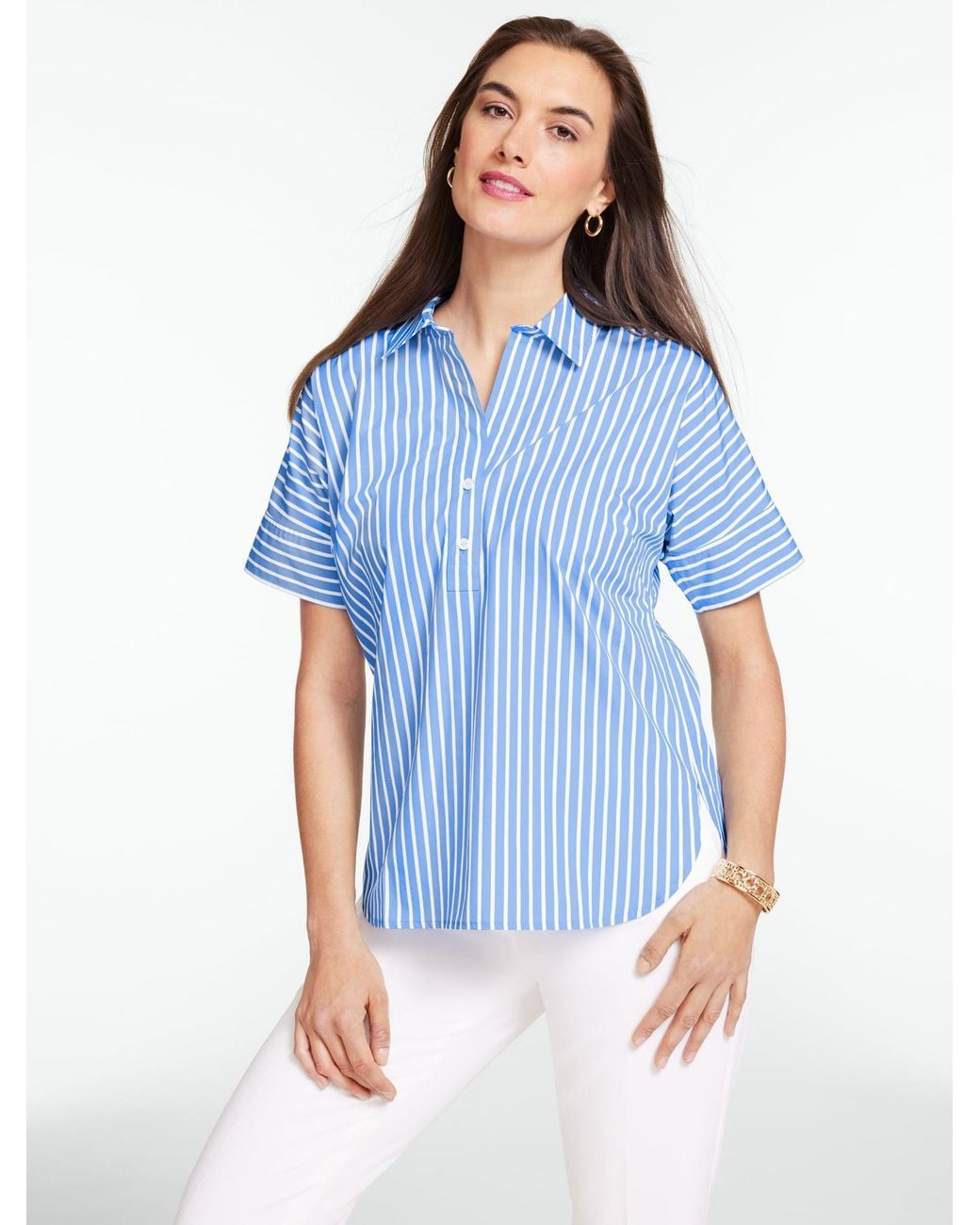 Talbots Blue Poplin Popover Shirt Shirt