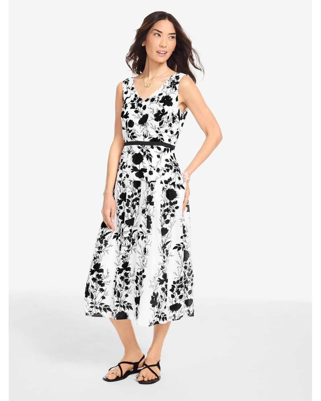 Talbots White Drop Waist Midi Dress