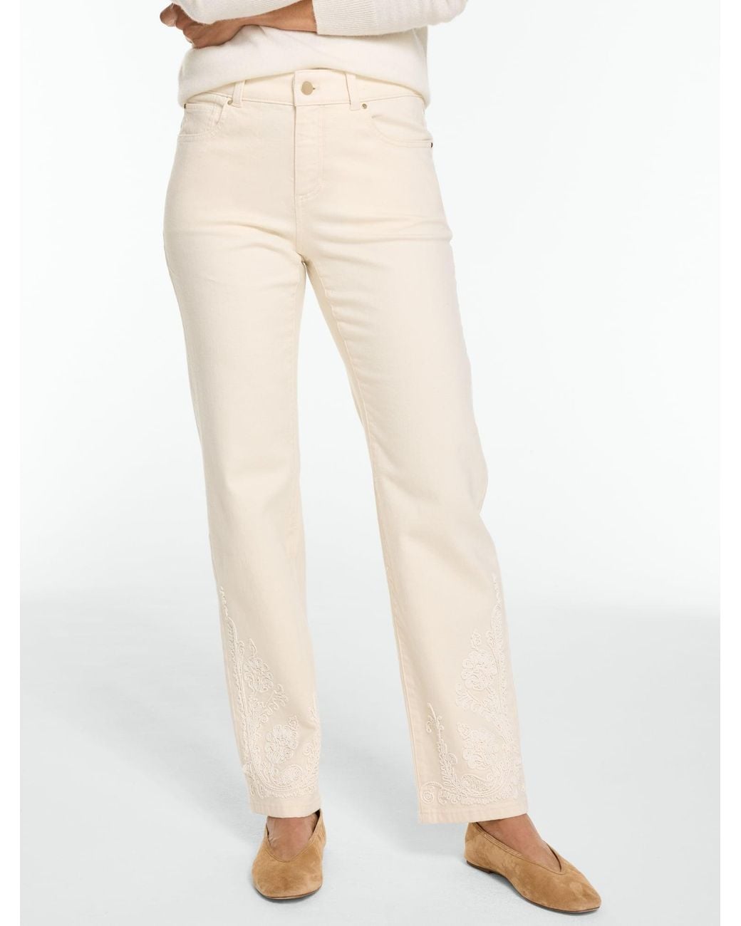 Talbots White Classic Relaxed Straight Leg Embroidered Jeans