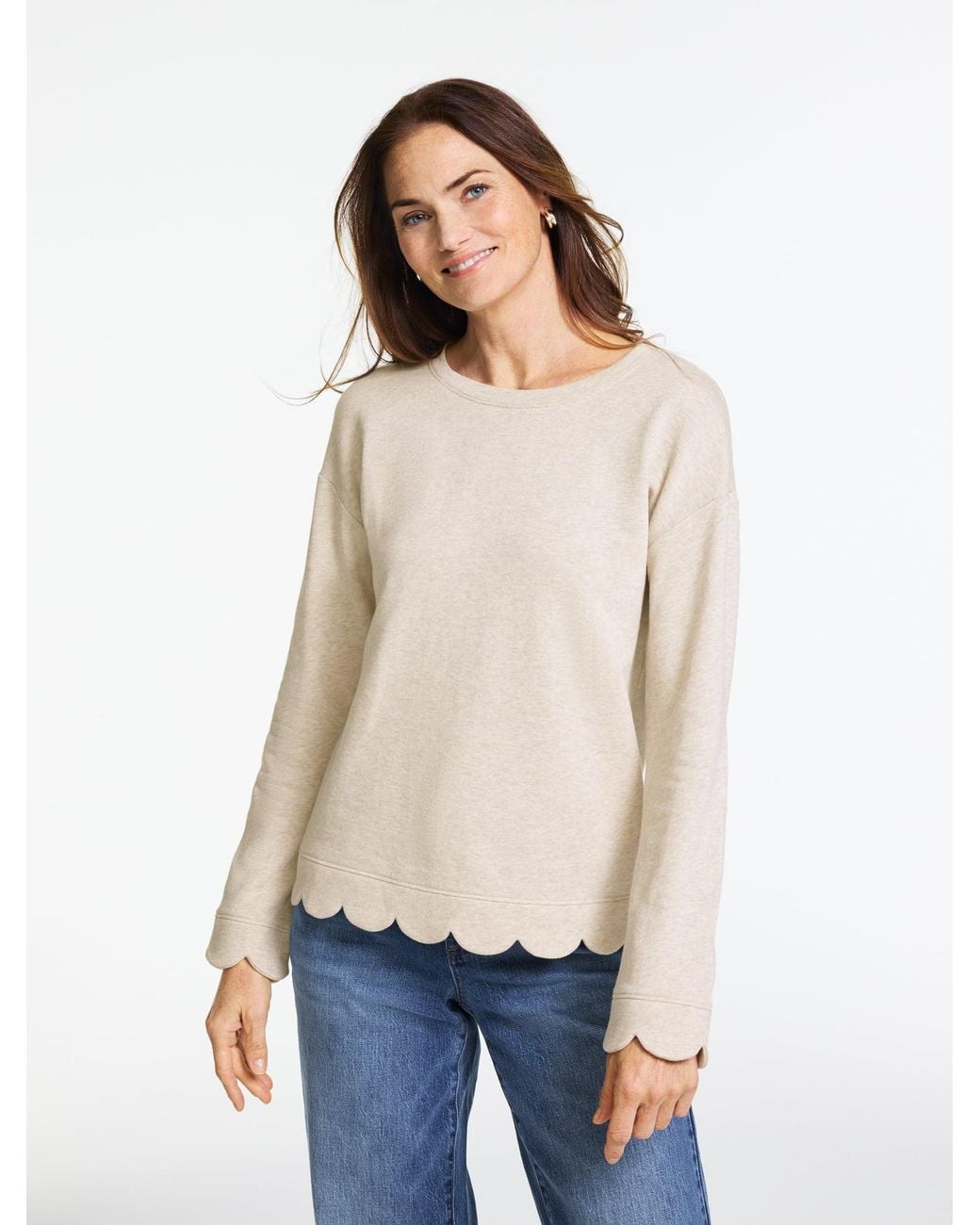 Talbots White Scalloped French Terry Sweatshirt