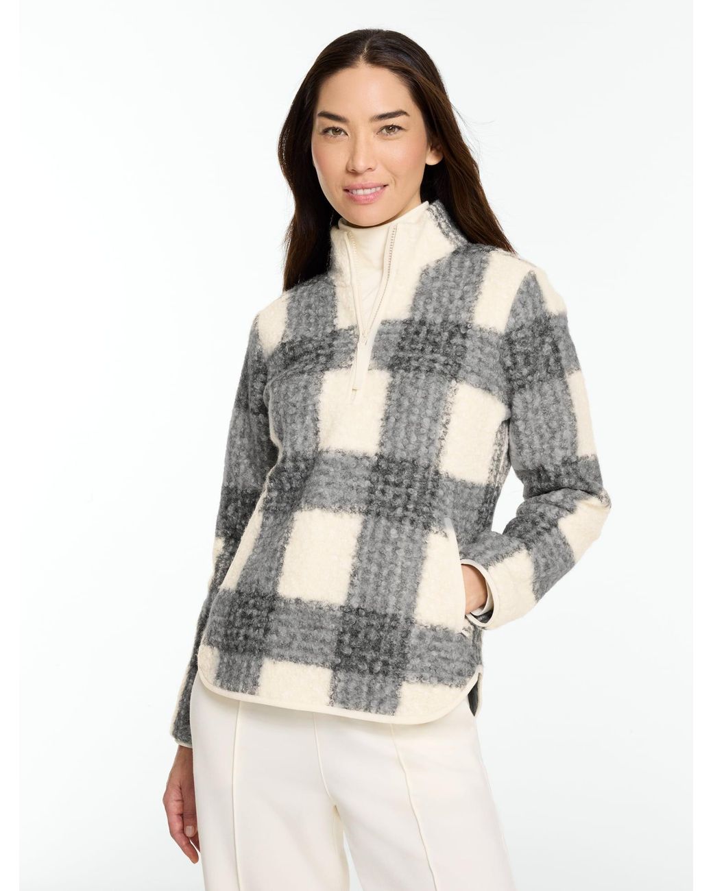 Talbots White Brushed Knit Half-zip Pullover Sweater