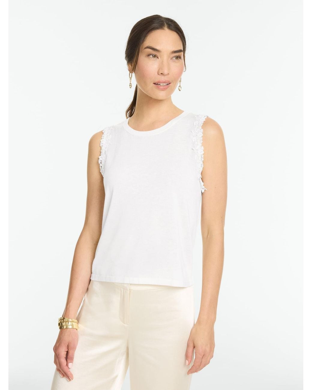 Talbots White Lace Trim Sweater Shell