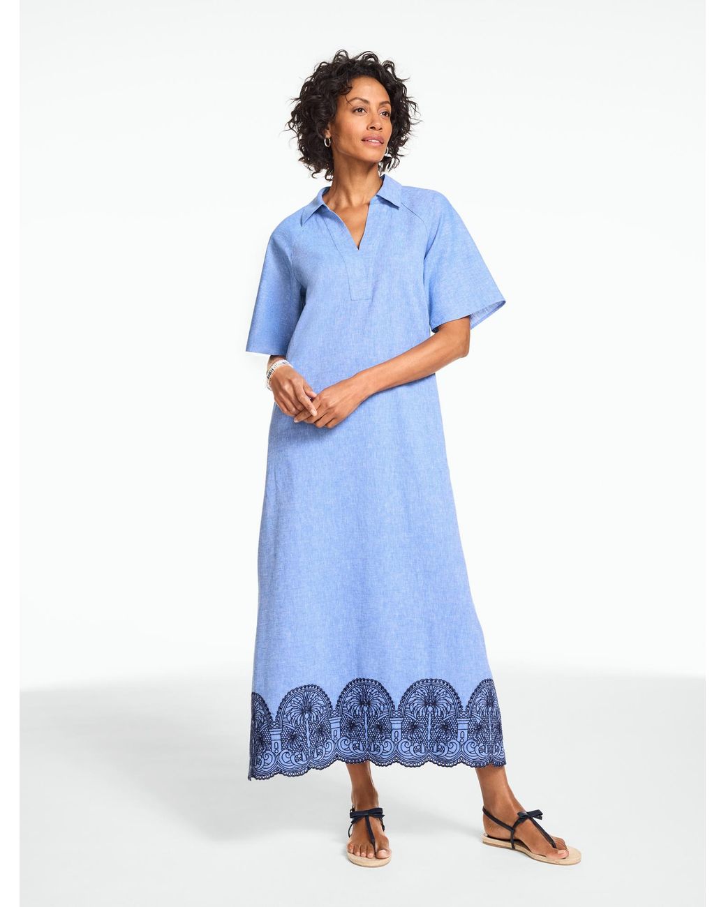 Talbots Blue Embroidered Linen Blend Kaftan
