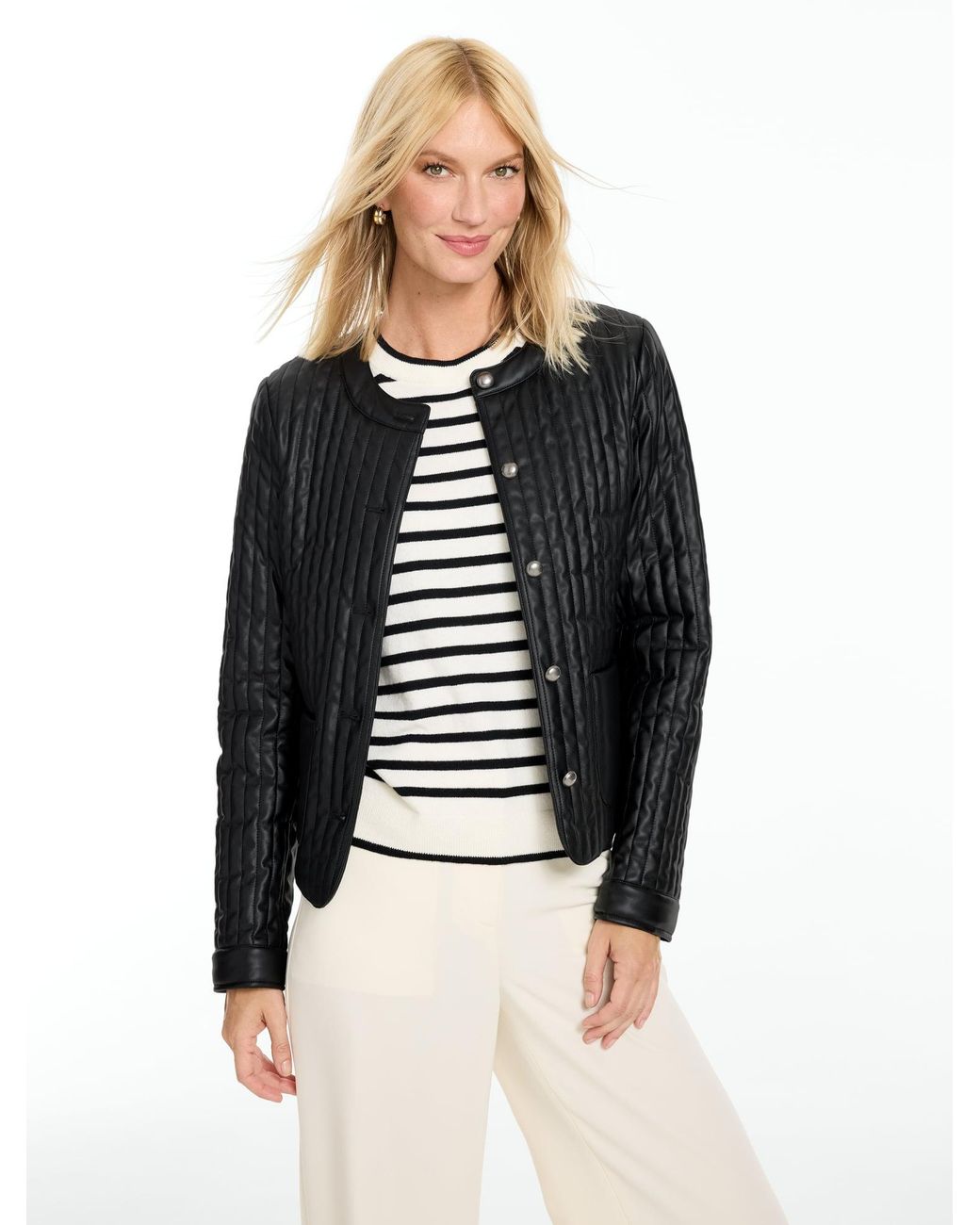 Talbots Black Quilted Faux Leather Jacket