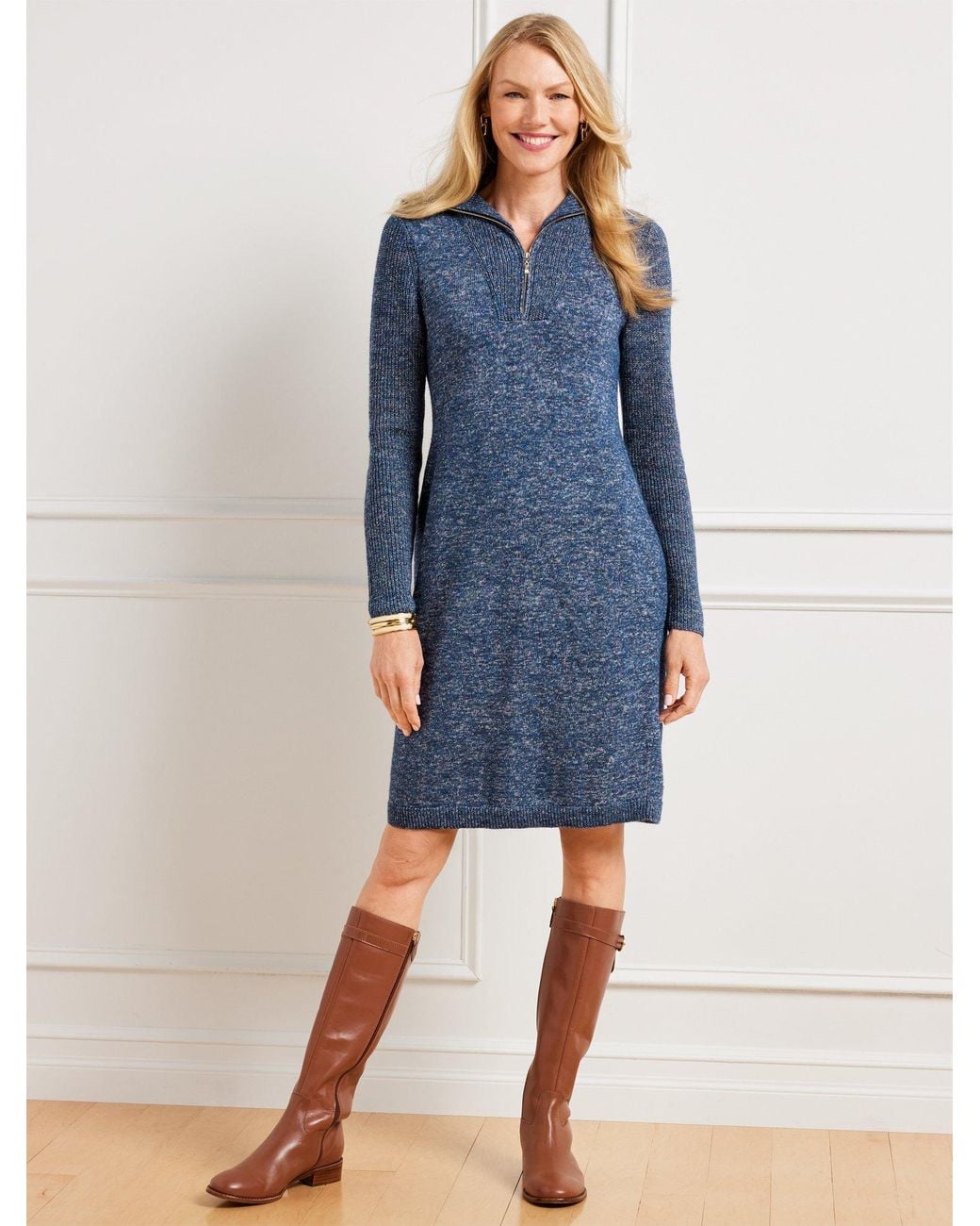 Talbots Zip Collar Sweater Dress in Blue | Lyst
