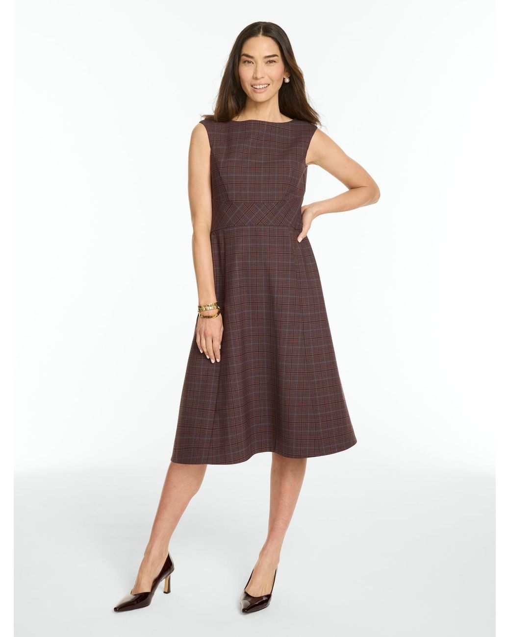 Talbots Brown Celeste Plaid Sleeveless Dress