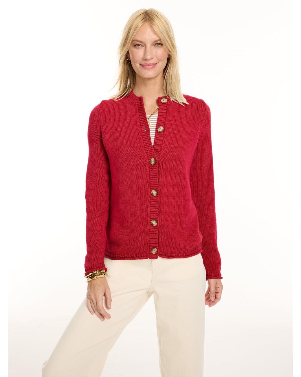 Talbots Red Roll Edge Cardigan Sweater